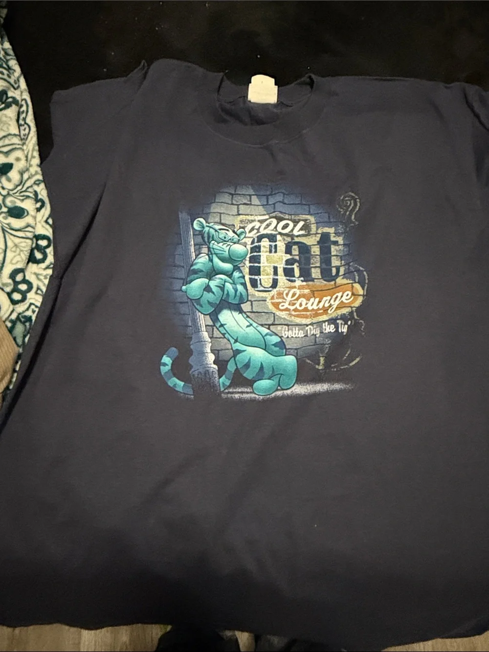 Disney Navy Tee with Teal Cartoon Cat Lounge Graphic